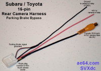 Subaru 16-pin rear camera harness with parking brake pass-thru