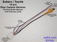 Subaru 16-pin rear camera harness with parking brake pass-thru