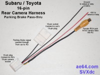 Subaru 16-pin rear camera harness with parking brake pass-thru