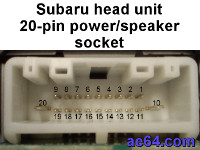 Subaru 20-pin factory radio socket wtih pin numbers